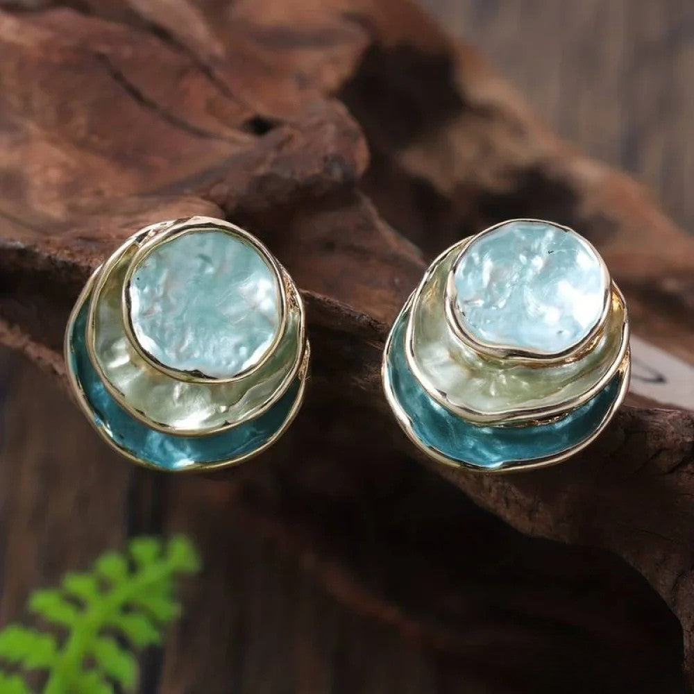 Vintage ručně malované vícevrstvé kulaté náušnice